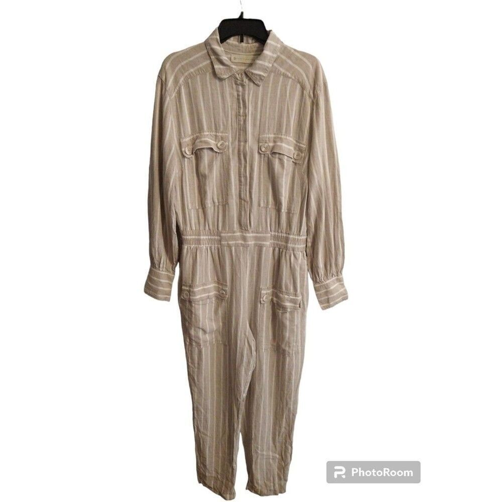 Happy nature Linen beige long sleeve jumpsuit Large Outdoorsy Loganlook